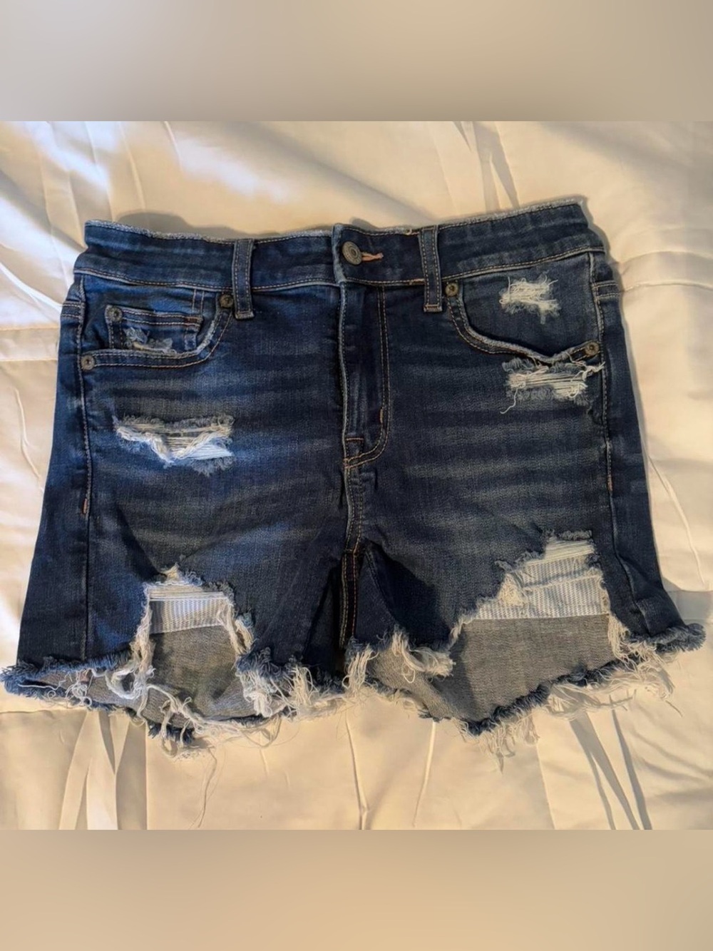 American Eagle Outfitters Dark Blue Distressed Denim Shorts